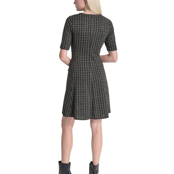 DKNY Jewel-Neck Short-Sleeve Fit & Flare Dress - Black/Charcoal NWOT Size 16 - Picture 5 of 5